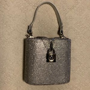 New silver rhinestone evening handbag with silver chain strap